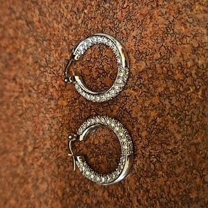 silver tone pave hoop earrings